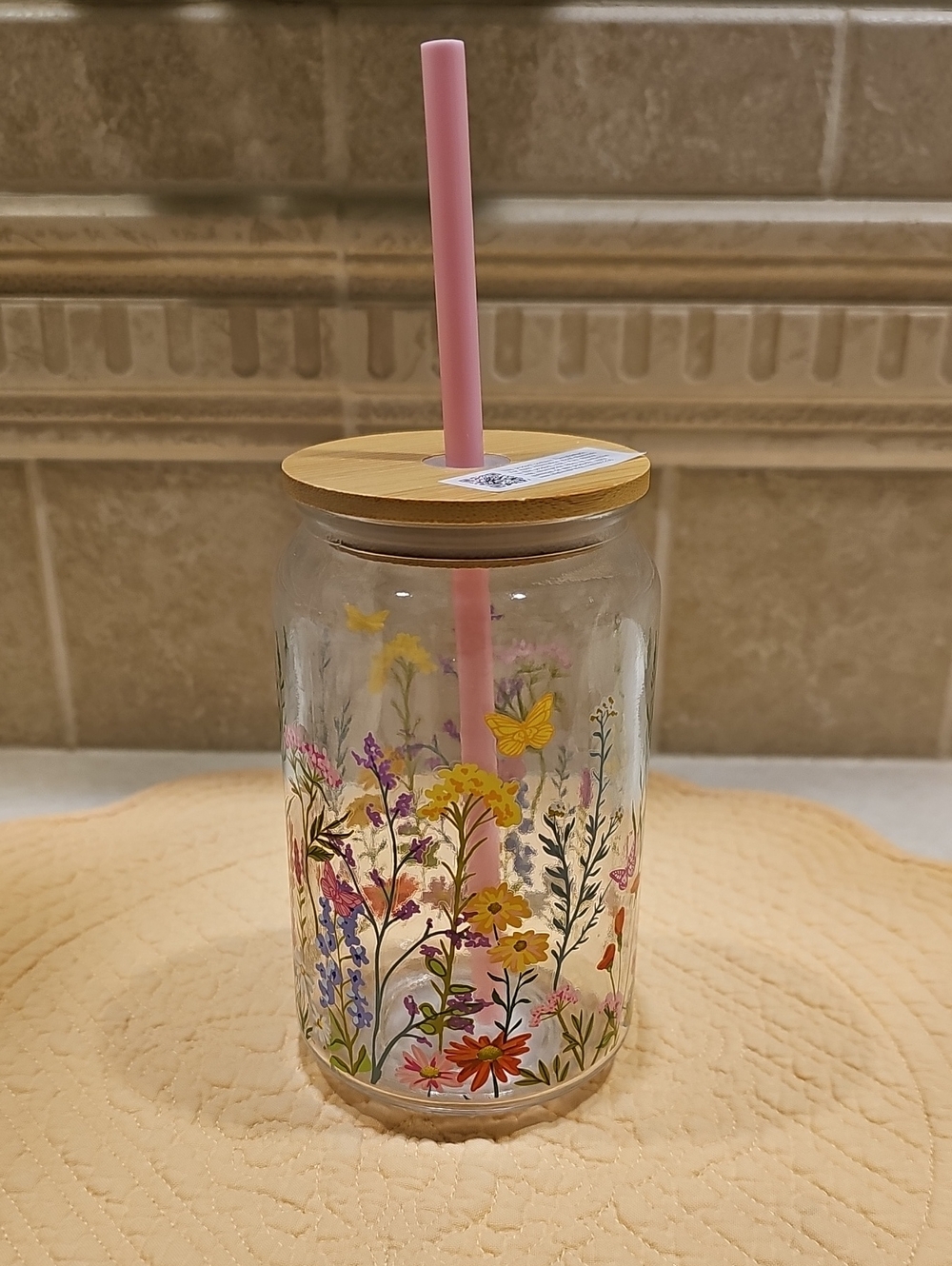 Dolly Parton Wildflower 16oz. Glass Tumbler With Straw